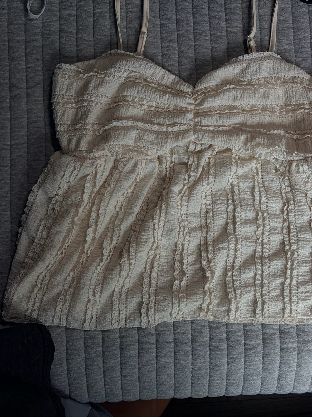 SHEIN Cream Ruffled Textured Cami Top